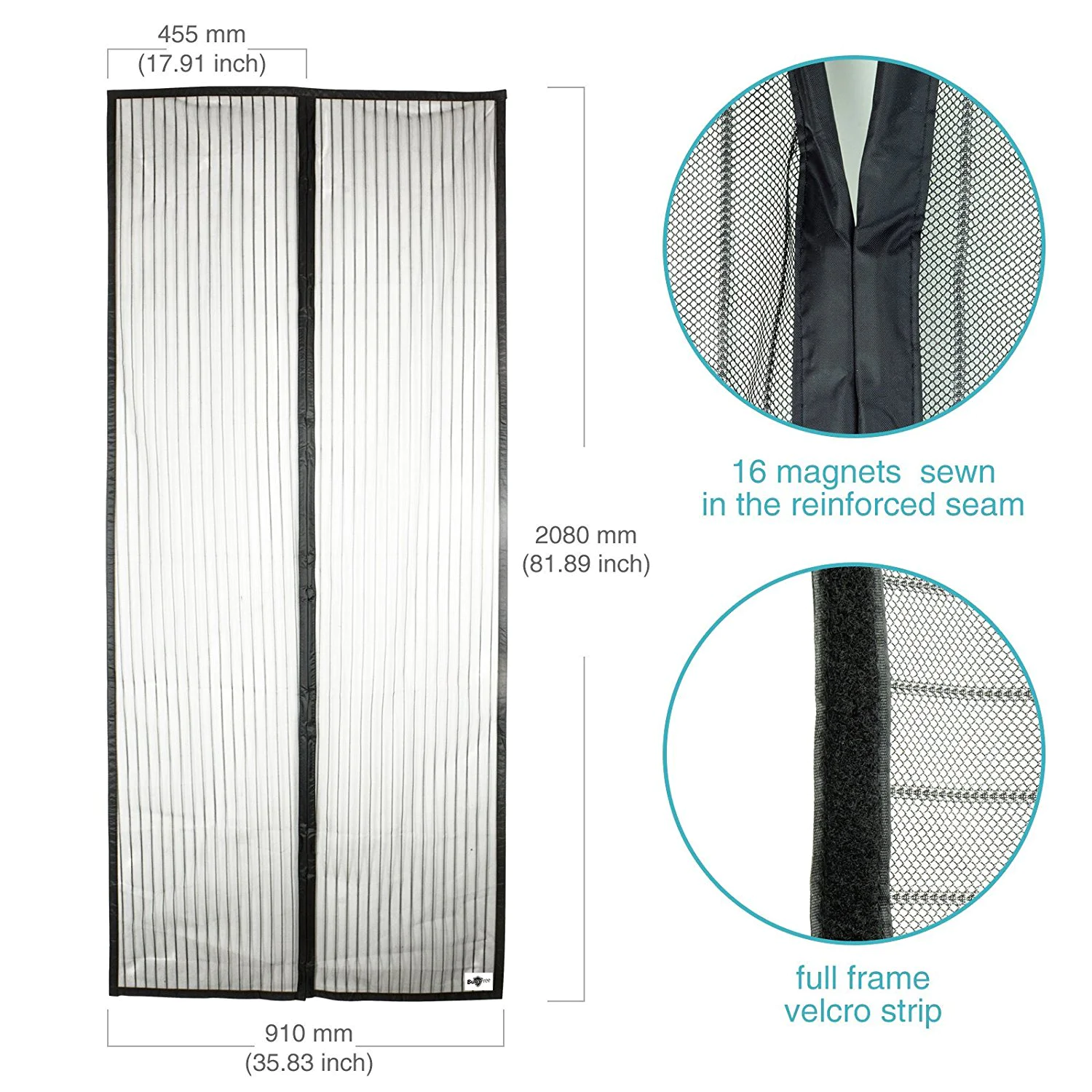 Polyester magnetic mosquito curtains net 90 x 210cm in black with magnetic closure